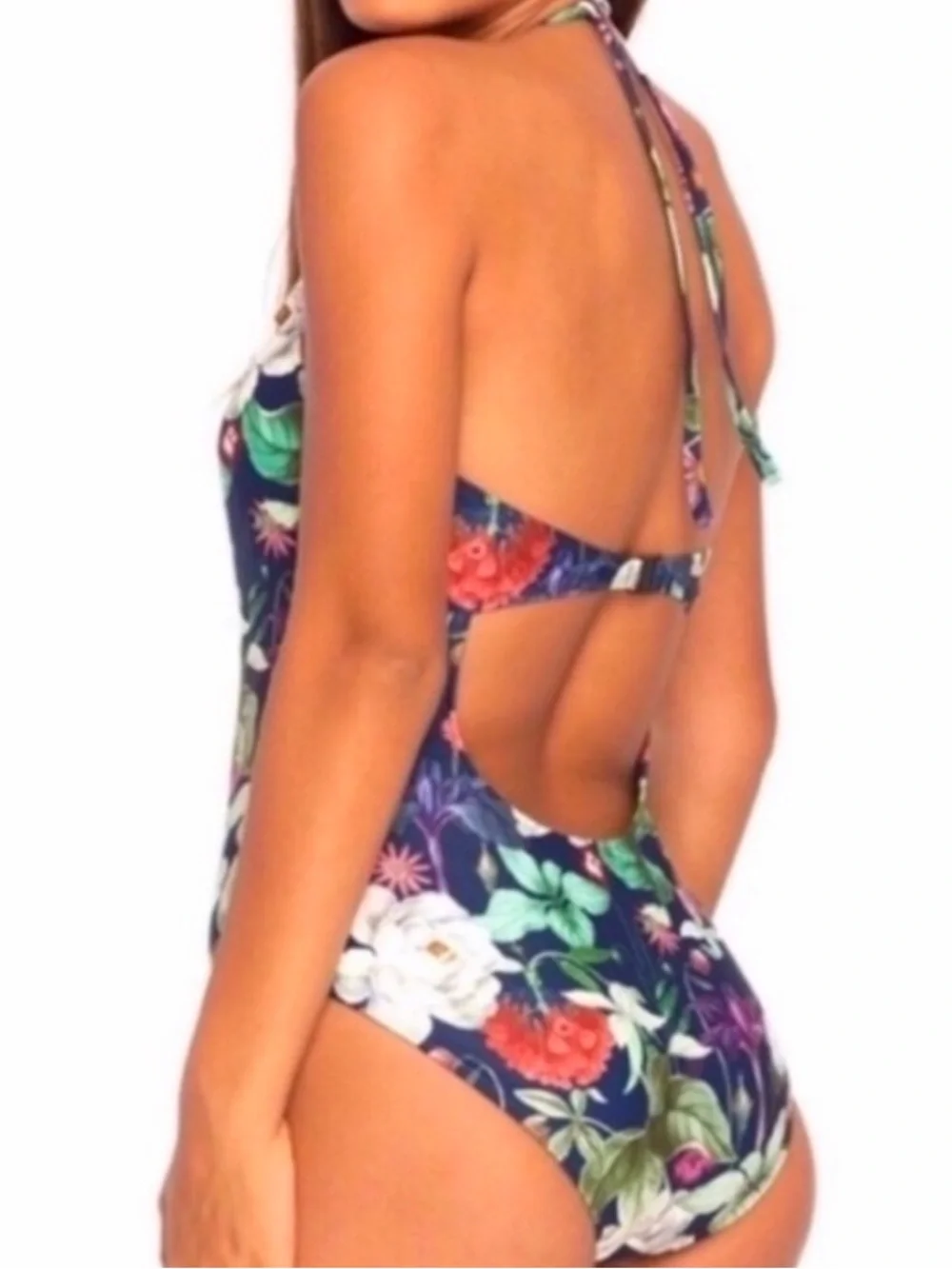 Motel Rocks x UO Sunny Day Navy Botanical Floral Plunge One Piece Swimsuit S New - Picture 14 of 16